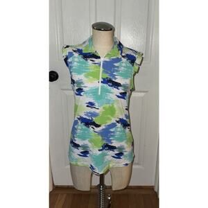 IBKUL Golf Women’s 1/4 Zip Green Blue Top Cool UPF Sleeveless Size S Small Multi